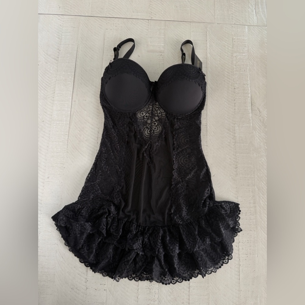 Women’s Frederick’s of Hollywood NWT Elle Babydoll Black Lace Trim Nightie sz XL
